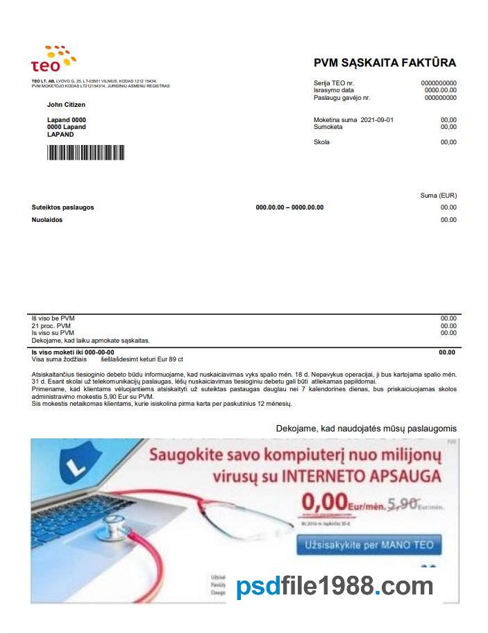Lithuania Teo Utility Bill